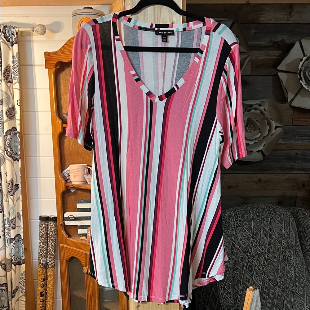 Lane Bryant Women's Multicolor Striped V-Neck Dress
